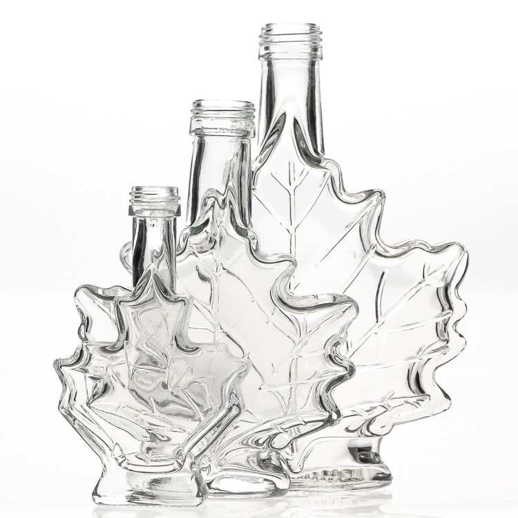 WIne Bottles Manufacturer 250ml 100ml 50ml Small Mini Maple Leaf Shaped Clear Glass Spirit ...