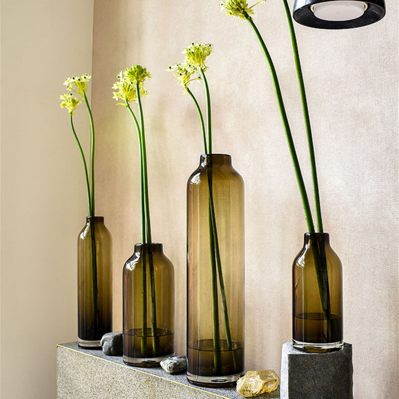 Straight Transparent Brown Glass Vase Home Decoration Glass Vase