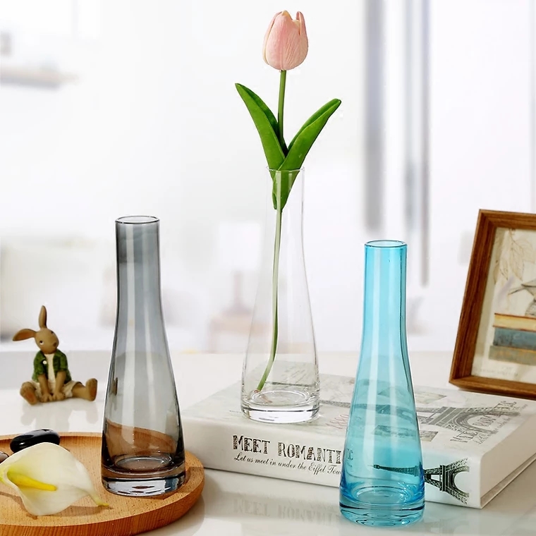 Modern Colored Desktop Vase Tall Type Transparent Glass Vase, High Quality cheap tall glass