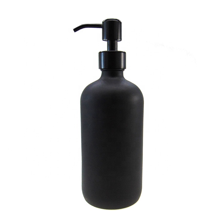 16oz Black Boston Round Cosmetic Foam Airless Glass Bottle