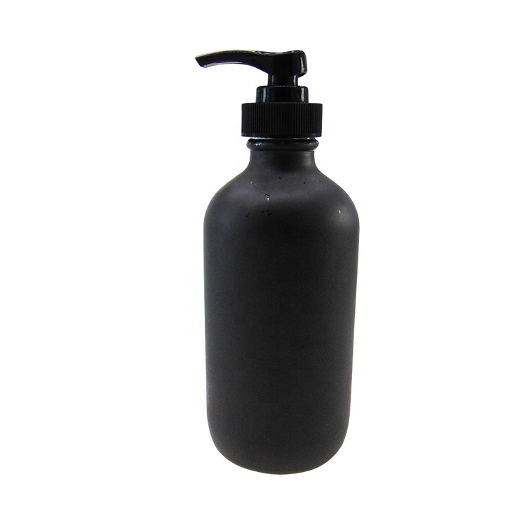 8oz/240ml Custom Black Boston Round Bottle With Stainless Steel Pump