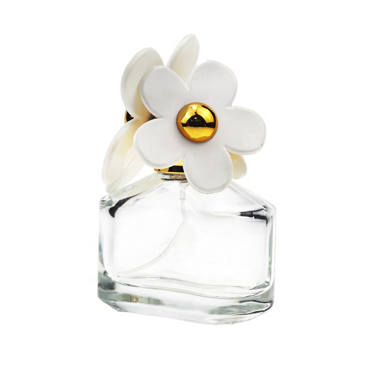 Wholesale Luxury Square Clear 50ml Perfume Bottle With Flower Cap For