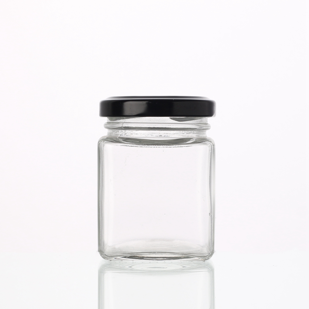 Unique square shape 200 ml clear food glass pickle honey