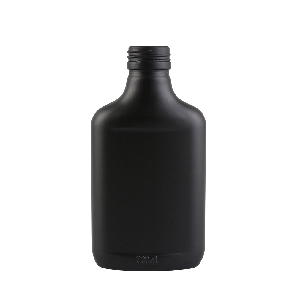 200 ml flat spirit hip flask matte black glass bottles for liquor