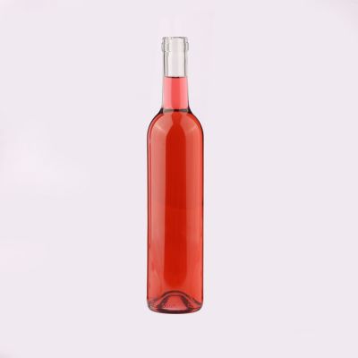 500ML  Clear Round Glass Red Wine Bottle with Cork Stopper 