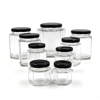 45ml 85ml 100ml 180ml 280ml 380ml 500ml Hexagonal Clear Glass Food Jar With Lug Lid 