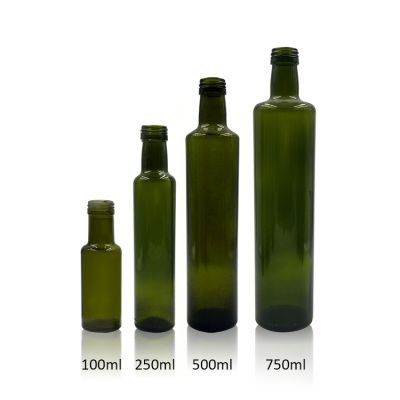  100ml 250ml 500ml 750ml round antique green glass oil and vinegar bottle set 