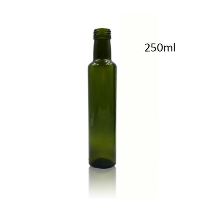 Dark green round 250ml glass olive oil bottle with stainless steel lid 