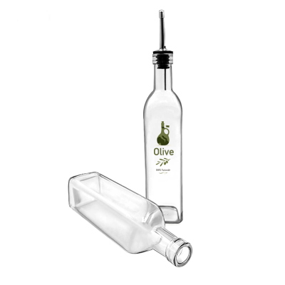 Empty 16 oz oil vinegar square tall glass olive oil bottle