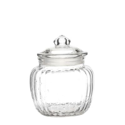 600ml Custom Embossed Food Grade Storage Packing Glass Jar with Glass Cover 