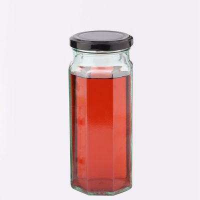 Clear Octagon Shape Glass Jar for Food Packing Jar with Metal Twist Off Cap