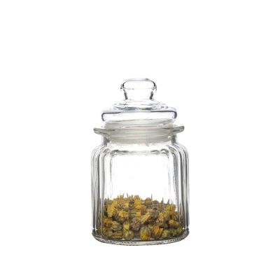 Glass storage jar with glass lid for kitchen food container 