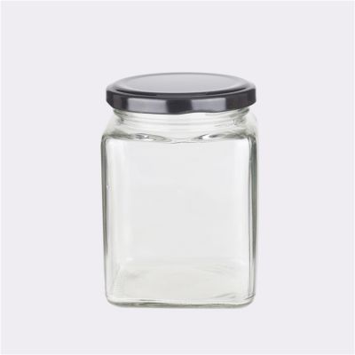 decorative airtight square food storage Square Shape glass jar with Metal Lid