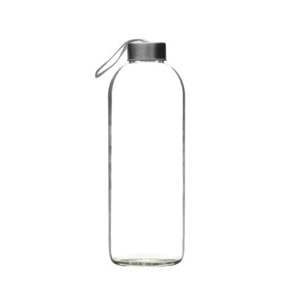 Custom logo round big 1000ml glass water bottle with screw cap 