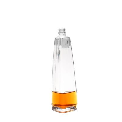 750ml wholesale flint glass liquor triangle shape wine glass bottle with cork cap