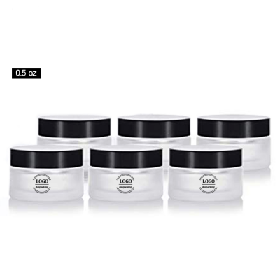 Frosted Clear Glass 15 ml / 0.5 oz Small Thick Wall Balm Salve Pot Container Jars with Black Smooth Foam Lined Lids