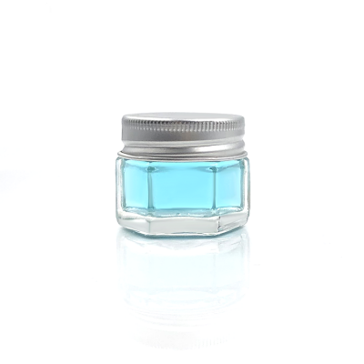Sample size 15ml clear hexagon glass horse oil jar bottle with aluminum cap