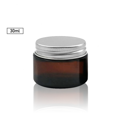 Straight sided 30ml amber glass cosmetic jar with aluminium lid