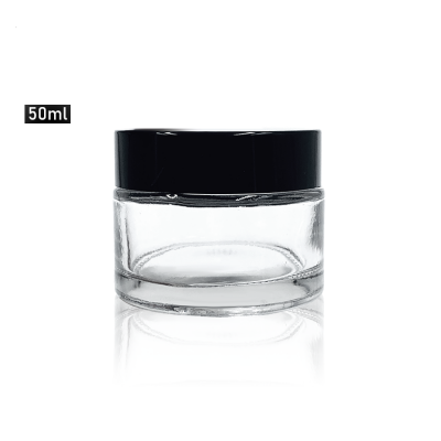 Round straight sided 50ml clear glass skin cream jar