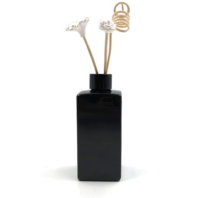 New design 250ml Square Black Glass Reed Diffuser Perfume Bottle With Black Alu Cap 