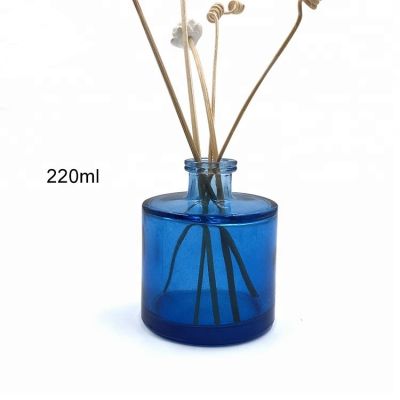 Factory sale 220ml blue cylinder reed diffuser glass bottle 