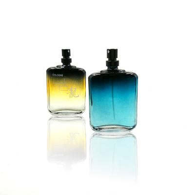 Custom design cologne shape empty glass perfume bottle china with black alu atomizer 