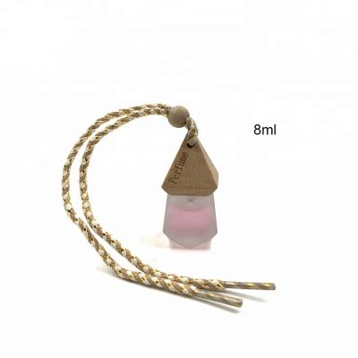 Frosted 8ml hanging car air freshener car perfume bottle with wooden cap 