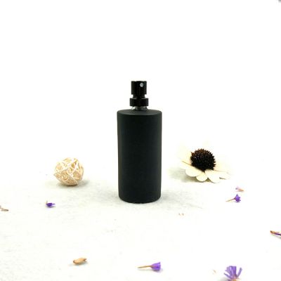 xuzhou 50ml round frosted black perfume bottle glass with atomizer wholesales