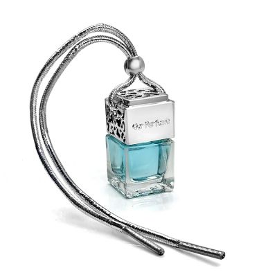Square shape 6ml silver hanging car perfume glass pendant bottles 