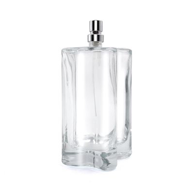 Unique shaped four leaf clover 200ml glass perfume bottle with crimp neck 