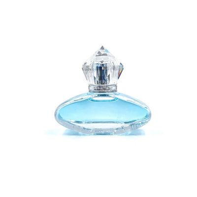Flat round glass spray cristal perfume bottles 35 ml with luxury acrylic cap 