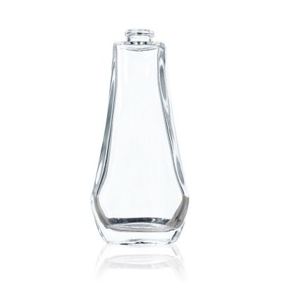 Flat shape 50ml glass perfume bottle with crimp neck 