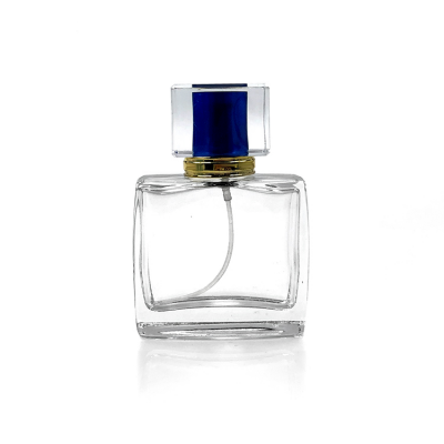 Hot sale 50ml clear rectangular glass perfume bottle with spray acrylic cap