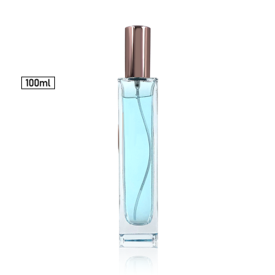 Mass stock fast delivery products 100ml clear tall square glass perfume bottle with spray 