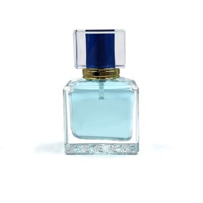 Production visualization acceptable 50ml square perfume glass bottle with plastic acrylic lid
