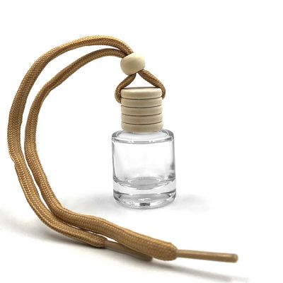 Round 7ml small hanging car freshener perfume hanging bottle with wooden cap 