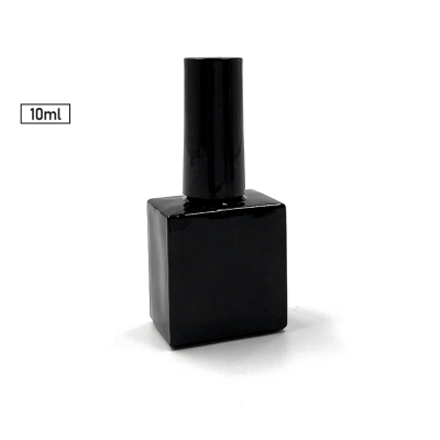 Square black empty 10ml glass uv gel nail polish bottle with brush 