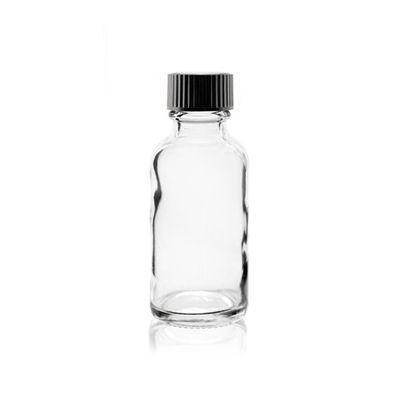 1 oz (30ml) CLEAR Boston Round Glass Bottle With Poly Seal Cone Cap 