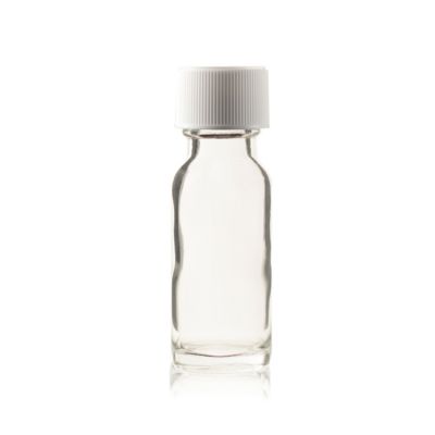 1/2 oz (15ml) CLEAR Boston Round Glass Bottle With Child Resistant Cap
