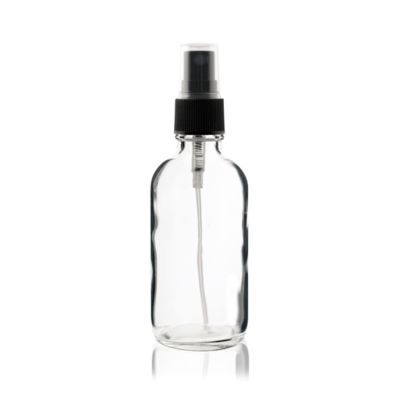 4 oz Boston Round Glass Bottle Clear - w/ Black Fine Mist Sprayer 
