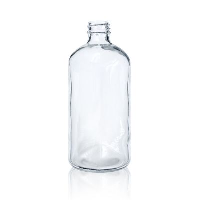 16 oz Clear glass boston round bottle with 28-400 neck finish 
