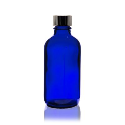 4 oz Cobalt BLUE Boston Round Glass Bottle With Child Resistant Cap 