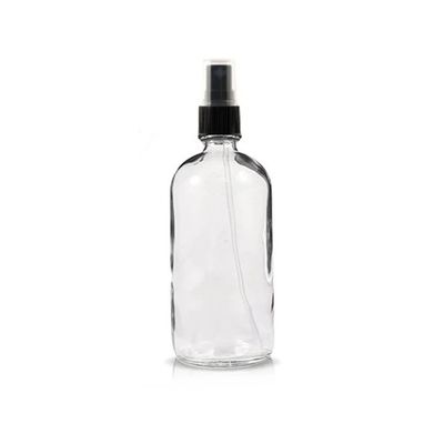 16 oz CLEAR glass boston round bottle with 28-400 neck finish with Black Fine Mist Sprayer 