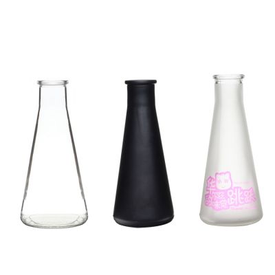 300ml crystal glass triangular shaped glass bottle for juice milk 