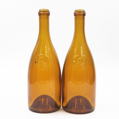 High quality 750ml brown color wine burgundy glass bottle