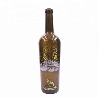 custom hot foil stamping logo gold printed 750ml burgundy wine bottle 