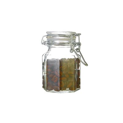 120 ml 4 ounce clamp clip octagon clear glass storage jar with lid 
