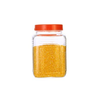 1500ml glass square storage jam jar set food container with screw plastic lid 