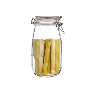 Clip lid wide mouth storage round glass candy jar for canning 