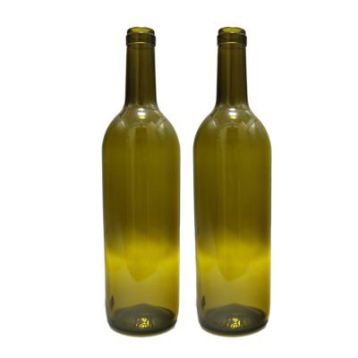 750ml antique green flint flat wine glass bottle with cork cap 